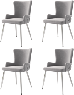 Merax Samt-Esszimmerstuhl, 4er-Set, luxuriöser Wohnzimmer-Schlafzimmer-Loungesessel mit vier silberfarbenen Metallstützbeinen, hellgrau