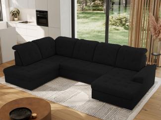 Ecksofa, Wohnzimmer U Couch, Polstersofa mit Bettkasten - MADRITO U - Schwarz Boucle - Links