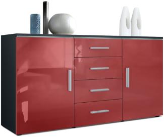 Sideboard Kommode Faro, Korpus in Schwarz matt / Front in Bordeaux Hochglanz (139 x 72 x 35)