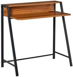 HOMCOM Schreibtisch Computertisch Bürotisch Arbeitstisch mit Ablagefach Kabeldurchlass Metall Walnuss+Schwarz 84 x 45 x 85 cm