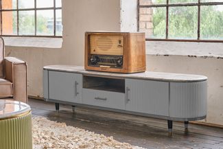 KAWOLA Lowboard MARIA TV-Bank Marmorplatte Kunstleder grau 45 x 40 x 200 cm