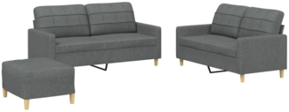vidaXL 3-tlg. Sofagarnitur mit Kissen Dunkelgrau Stoff 3201283