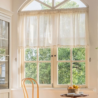 Sunicol Scheibengardine Halbtransparent Bistrogardine, Vintage Quasten Boho Küche Vorhänge, (2 St), Gaze Schals Fensterschal für Küche Wohnzimmer Landhaus