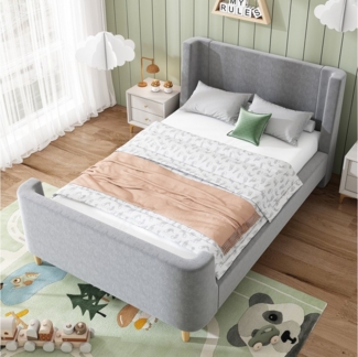 STILVORA Kinderbett Polsterbett 90x200cm mit kosmischem Muster,Einzelbett Jugendbett,Grau (Kinderbett,Einzelbett, Schlittenbett, 1-tlg, 90 x 200 cm, ohne Matratze), für Jungen & Mädchen