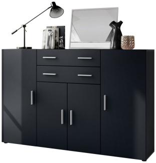 Highboard Aron Anrichte mit 2 Schubladen und 4 Türen mit insgesamt 8 Fächer dahinter, Anthrazit matt/Schwarz matt (166,5 x 106,5 x 35 cm)