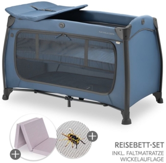 Hauck Baby-Reisebett Play'n Relax Center - Dark Blue, Babyreisebett mit Matratze, Insektenschutz, Wickelauflage, Einhang