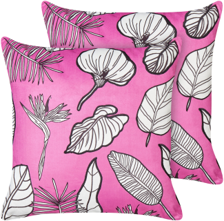 Kissen 2er Set Blumenmuster MALVA Samtstoff 45 x 45 cm Rosa