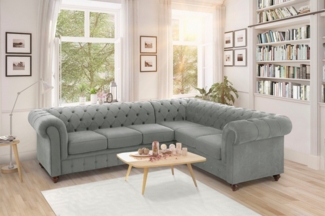 Home affaire Chesterfield-Sofa Duc Ecksofa L-Form, hochwertige Knopfheftung im Rücken, Samtoptik mit changierender Optik