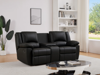 Vente-unique - Relaxsofa 2-Sitzer - Rindsleder - Schwarz - AROMA