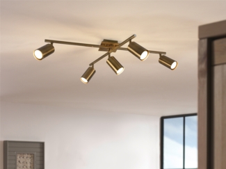 TRIO Leuchten LED Deckenstrahler, Dimmfunktion, LED wechselbar, Warmweiß, groß-e Deckenleuchte innen, Lichtspots Gold mehrflammig, Breite 77,5cm