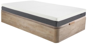 Vente-unique - Set aus Bettgestell mit Bettkasten + 7-Zonen-HD-Schaumstoffmatratze & Memory-Schaum-Auflage - 90 x 190 cm - mit abnehmbarem Bezug - Stärke 25 cm - Holzfarben hell - RIAU von YSMÉE