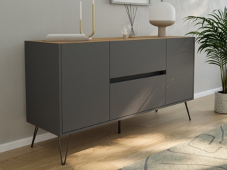 Magnolia Home Sideboard Raumwunder Sideboard Maya 140cm 2 Greif-SoftClose 2 Türen Grafit/Eiche