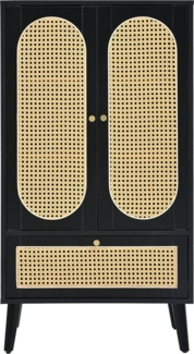 HAUSS SPOLE Sideboard 60*40*110cm mit Rattan-Design, 2 Türen und 1 Schublade, Schwarz