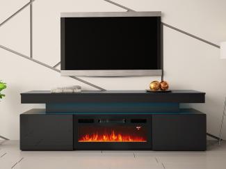 Mirjan24 'EF 2D Serkuzo' TV-Lowboard mit Kamin, MDF schwarz (hochglanz/matt), 59 x 41 x 190 cm