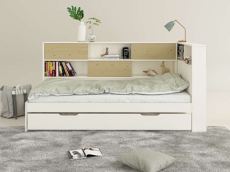 Home affaire Stauraumbett Amance, Kopfteil beidseitig montierbar, stabil und langlebig, Stauraum (Außenmaße B/T/H: 110,2/220,1/106,9 cm), FSC® zertifiziert, inklusive Lattenrost, Made in EU,Massivholz + MDF