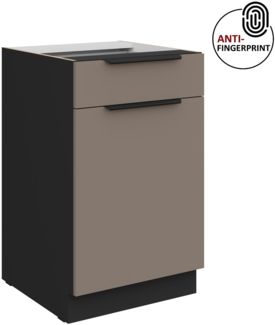 Küchen Unterschrank 50 cm Küche ARIA Sandgrau ultra matt + Schwarz matt, hochwertige Fronten mit Anti Fingerprint Beschichtung Küchenzeile Küchenblock