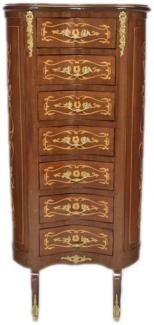 Casa Padrino Barock Kommode Mahagoni Intarsien / Gold mit 7 Schubladen Oval - Antik Stil