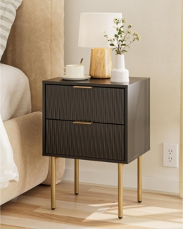 Nachttisch Nachtschrank 2 Schubladen Modern Boho Schwarz Gold