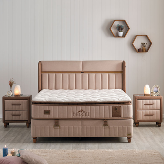 Bambi Boxspringbett Funktionsbett mit Matratze Biosalt Salt Therapy Set 140x200 mit 2 Nachttischen