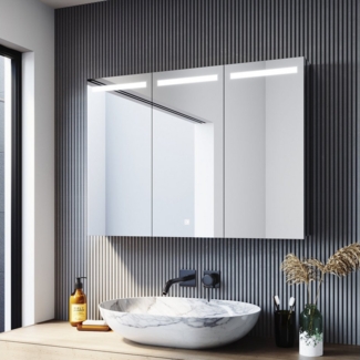 SONNI Badezimmerspiegelschrank Edelstahl Spiegelschrank 3-türig mit LED Beleuchtung Bad 90 x 65 x 13 cm Badezimmerspiegelschrank