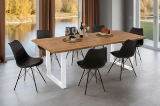 Esstisch Baumkante Holz-Optik Wildeiche 220 x 100 U-Gestell weiß JOSY 142463991