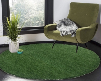 THEKO Wollteppich Gabbeh Uni, Handweb Teppich, meliert, reine Wolle, handgewebt, rund, Höhe: 14 mm, Wohnzimmer, Esszimmer, Schlafzimmer, auch als Läufer oder rechteckig