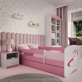 Raumhirsch Furniture Kinderbett 70x140, 80x160, 80x180 cm - Komplettset mit Matratze & Schublade (Bett für Mädchen, Einzelbett Kinder 2–12, mit Rausfallschutz & Lattenrost), verschiedene Farben & Designs
