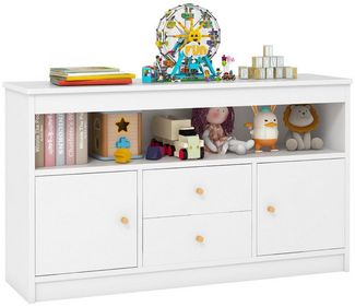 COSTWAY Spielzeugtruhe, Spielzeugschrank Kinder, Holz, 106 x 30 x 62 cm, Weiß