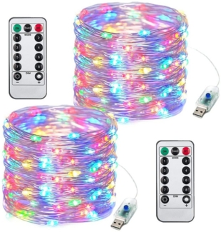 zggzerg LED-Lichterkette 2 Stück USB Kupferdraht Lichterkette mit Fernbedienung 8 Modi,10M/20M