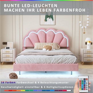 HAUSS SPLOE Polsterbett Polsterbett Funktionsbett Bettrahmen KInderbett Doppelbett (hautfreundlichem Samtstoff, Gepolsterter Schwebebett Rahmen, mit LED-Leuchten und Kopfteildesign), ohne Matratze, Gepolsterter Schwebebett Rahmen