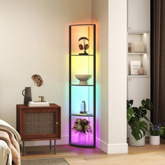 BlingBin LED Stehlampe 5 Stufige Stehleuchte Standleuchte mit Regal und Fernbedienung, RGB Farbwechsel, LED fest integriert, RGB, Eckregal für Wohnzimmer, Schlafzimmer, Arbeitszimmer