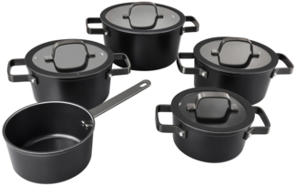 Hanseatic Topf-Set ALU PRO, Aluminium (Set, 9-tlg, Fleischtopf 1x16 cm / 2x20 cm / 1x24 cm, Stielkasserolle 16 cm), mit Griffe aus Edelstahl, Glasdeckel, Induktion