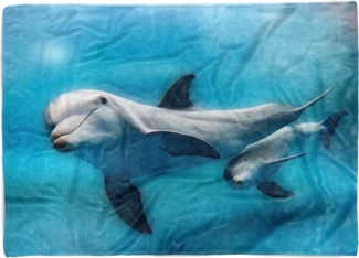Sinus Art Handtücher Handtuch Strandhandtuch Saunatuch Kuscheldecke mit Tiermotiv Delfinen Mama mit, Baumwolle-Polyester-Mix (1-St), Handtuch