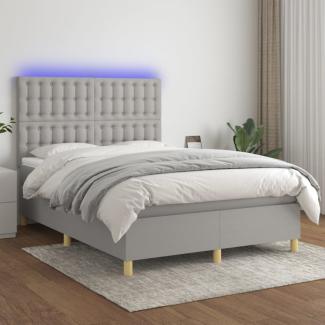 vidaXL Boxspringbett mit Matratze & LED Hellgrau 140x190 cm Stoff 3135749