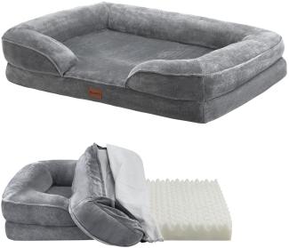 Juskys Hundebett Sheena L orthopädisch, waschbar & rutschfest – 98 x 70 x 17 cm – Hundesofa flauschig mittelgroße Hunde Grau – Haustierbett Hundesofa