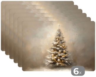 MuchoWow Platzset Weihnachten - Weihnachtsbaum - Schnee - Kunst, (6-St), Platzsets, Tischset, Abwaschbar, Tischsets, Platzdeckchen