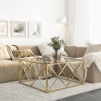 vidaXL Couchtisch Golden Edelstahl und Hartglas 349978