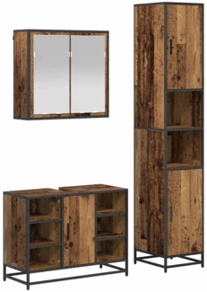 vidaXL Badezimmermöbel-Set mit Regal 3 pcs Altholz Holzwerkstoff 3402545