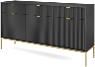 Selsey 'Vellore' Sideboard 3-türig, schwarz mit goldfarbenem Gestell, ca. 83 x 154 x 39 cm