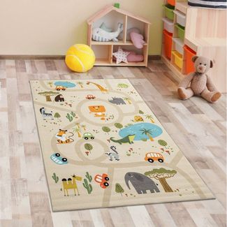 Carpetia Teppich Kinderteppich Safari / Straße Spielteppich beige, rechteckig, Höhe: 1 mm