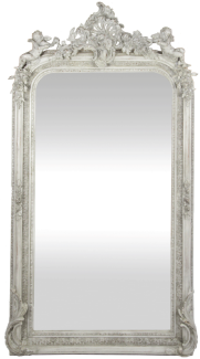 Casa Padrino Barock Wandspiegel Antik Weiß 85 x H. 160 cm - Prunkvoller Barock Spiegel mit wunderschönen Verzierungen und dekorativen Engelsfiguren
