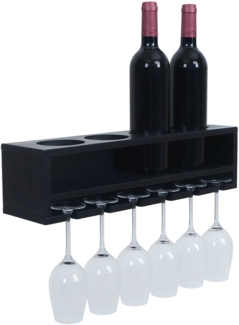 Weinregal HWC-P21, Glas-/Flaschenhalter Wandbar Regal für 4 Flaschen/6 Gläser Holz FSC®-zertifiziert 12x48x12cm ~ schwarz