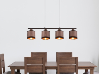 Balkenpendelleuchte DAVOS 4-flammig, Stoffschirme Taupe/Gold, Breite 75cm