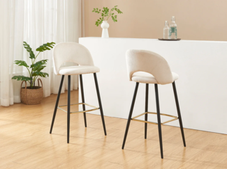 Vente-unique - Barhocker 2er-Set - Cord & Metall - Cremefarben - FINCHY von Pascal Morabito