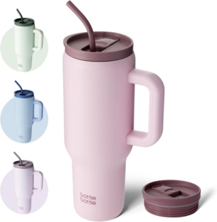40oz(1.1L) Kaffeebecher Edelstahl Rosa, Griff Strohhalm, Thermosflasche BPA Frei
