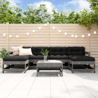 vidaXL 7-tlg. Garten-Lounge-Set mit Kissen Grau Massivholz 3185943