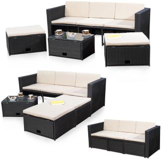 Gartenmöbel 6tlg. Schwarz Sitzgruppe Sofa Lounge Polyrattan Couch Essgarnitur