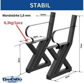 DanDiBo Sitzbank Bankgestell mit Lehne 2x Metall Schwarz Set DIY Bank Füße Bankkufen