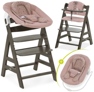 Hauck Hochstuhl Alpha Plus Select Charcoal Newborn Set Disney (Set), Holz Babystuhl ab Geburt inkl. Aufsatz für Neugeborene & Sitzauflage