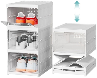 NUODWELL Schuhbox Faltbar Schuhaufbewahrung, Schuhboxen Stapelbar mit Transparent Türen (3 St), für Schrank Wand Turnschuhe Stöckelschuhe, bis Größe 45